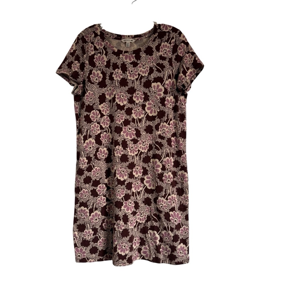 Toad and Co Windmere II Athleisure T-Shirt Dress Floral Burgandy Cream Sz Medium